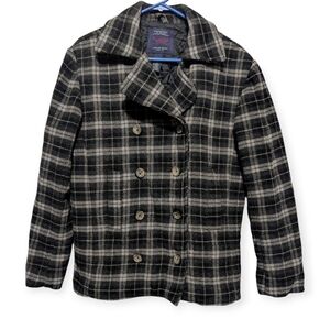 American Eagle Plaid Wool Peacoat Small Preppy Winter Classic Jacket